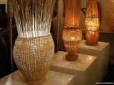 luminária de chão cesto de palha com palitos de coqueiro