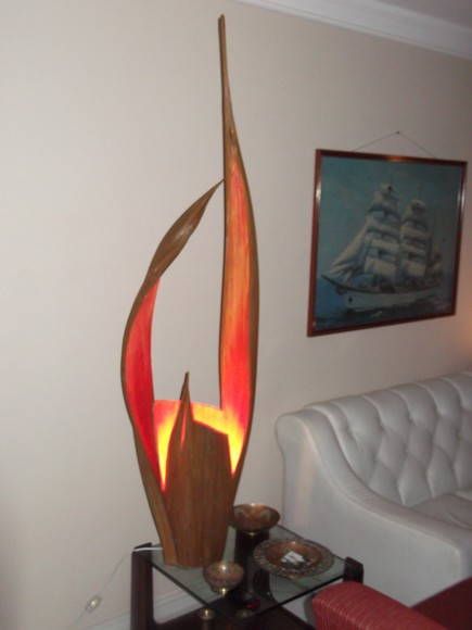 luminária colorida de penca de côco efeito fogo